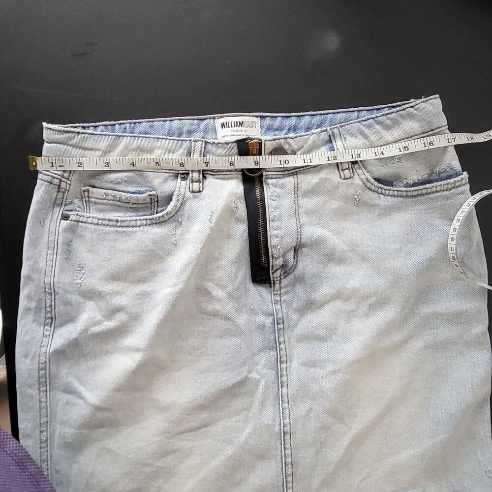 Willam Rast Denim Blue Jean Skirt Size 30 Destroyed Grunge Y2K Festival Indie - Picture 9 of 10